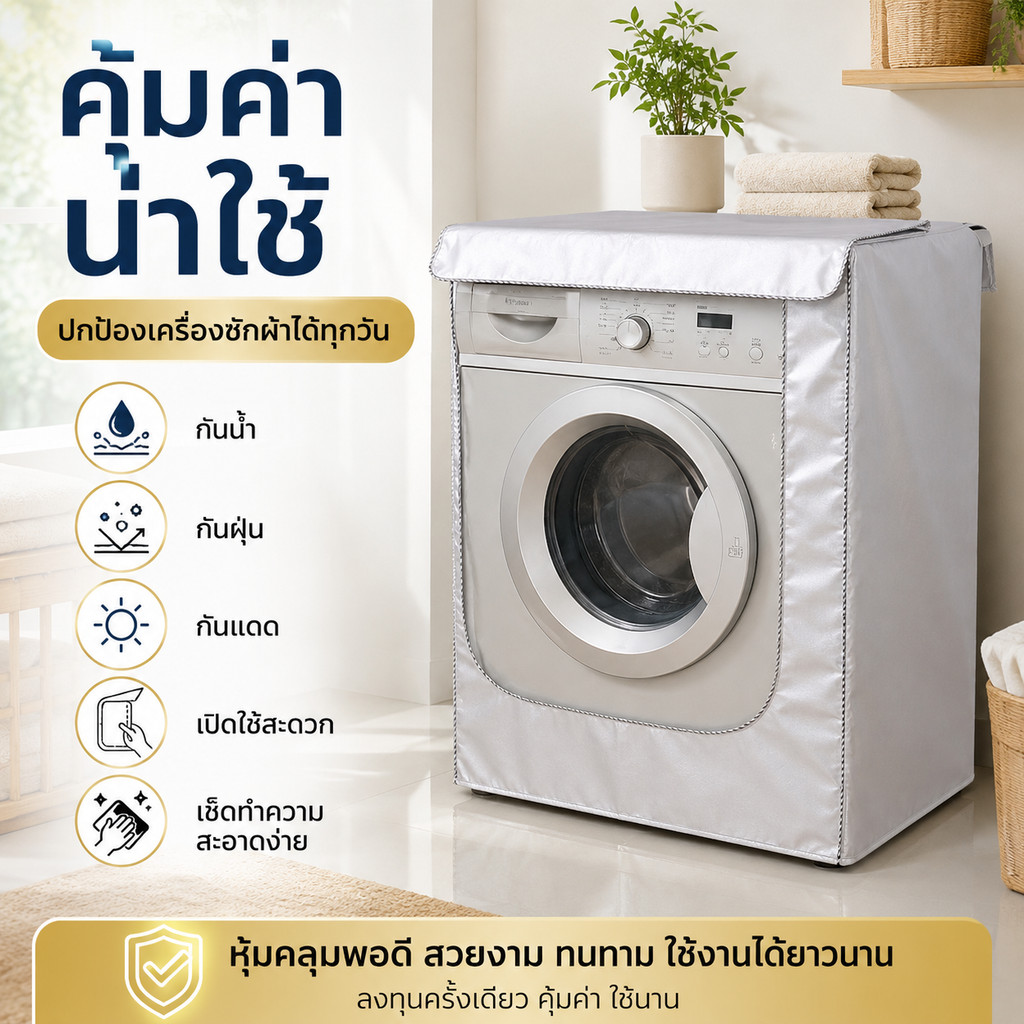 ผ้าคลุมเครื่องซักผ้าอัตโนมัติฝาหน้า XL ขอบซิป 60x65x85 รูปที่ 8