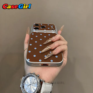 เคสโทรศัพท์หรูหราโทนวินเทจ ลายจุดเล็กสีน้ำเงินตัดสีน้ำตาล สำหรับ iPhone 13 15 12 14 17 11 16 Pro Max 15 14 16 Plus