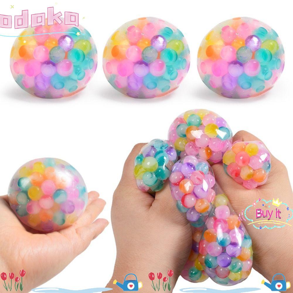 ODAKA Squishy Stress Ball, Soft TPR Rainbow Bead Stress Ball, Squishy Pinch Ball Party Favors