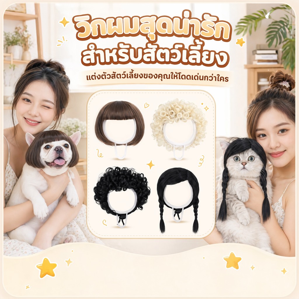 สัตว์เลี้ยงวิกผมน่ารักบ๊อบหยิกถักเปียผมเครื่องแต่งกายปรับ ชม. หูฟัง สําหรับสุนัขขนาดเล็กขนาดกลางแมวฝรั่งเศสบูลด็อกปั๊กลูกแมวพรรคฮาโลวีนคอสเพลย์ภาพอุปกรณ์สัตว