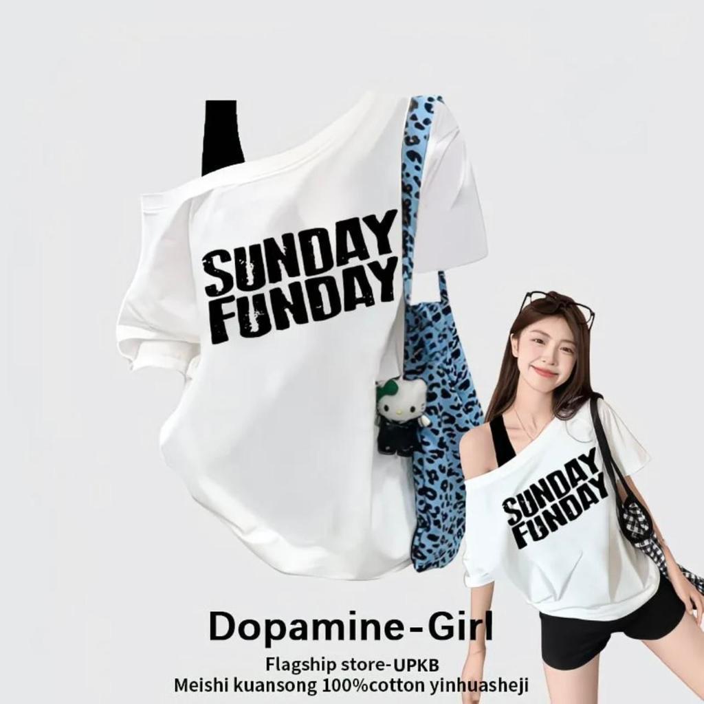 M-3XLเสื้อยืดไหล่ตัวอักษร เสื้อผ้าหลวม ๆ ไม่เลือกรูปร่าง Women Clothing Tshirt เสื้อสว่างจ้าคอลเลคชั่นใหม่ เสื้อพิมพ์ลาย
