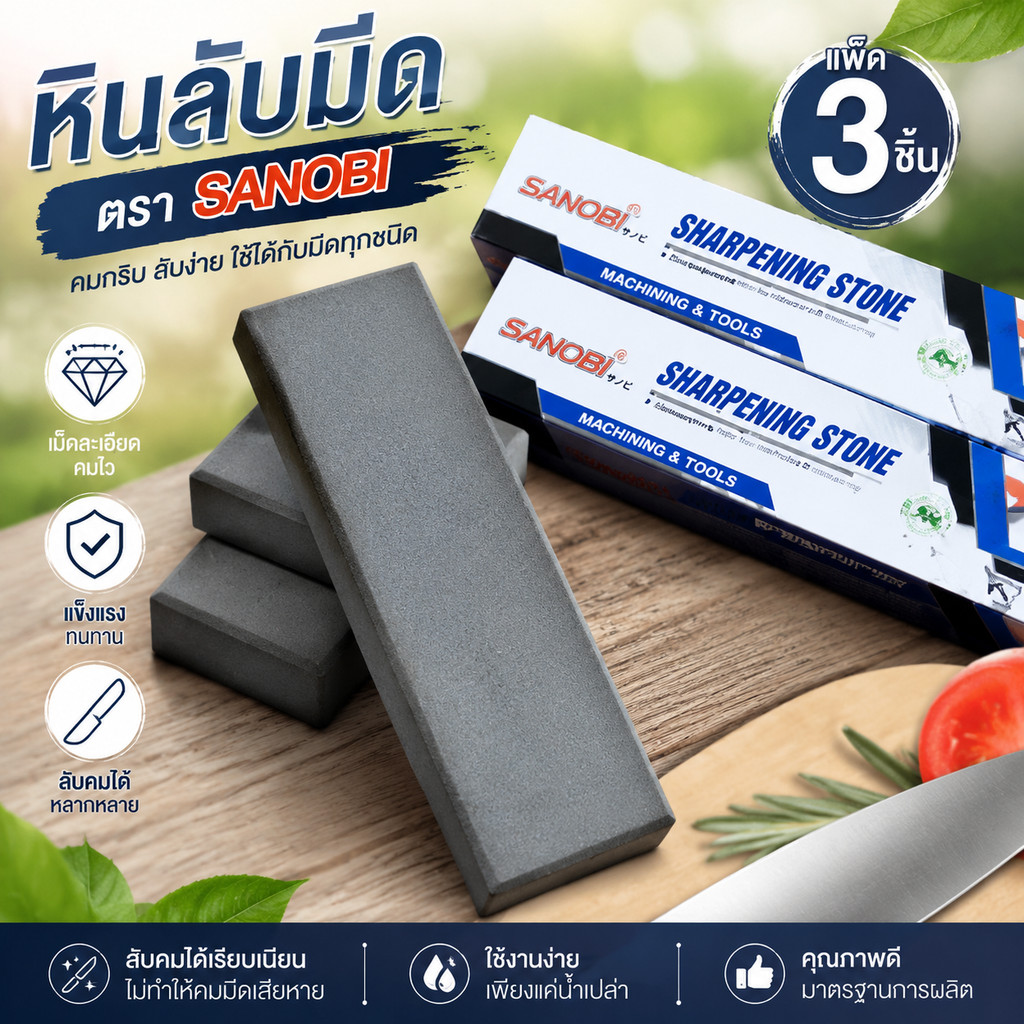 หินลับมีด ตราซาโนบิ หินถูมีด ที่ลับมีด แพ็ค3ชิ้น (DBB007-3)
