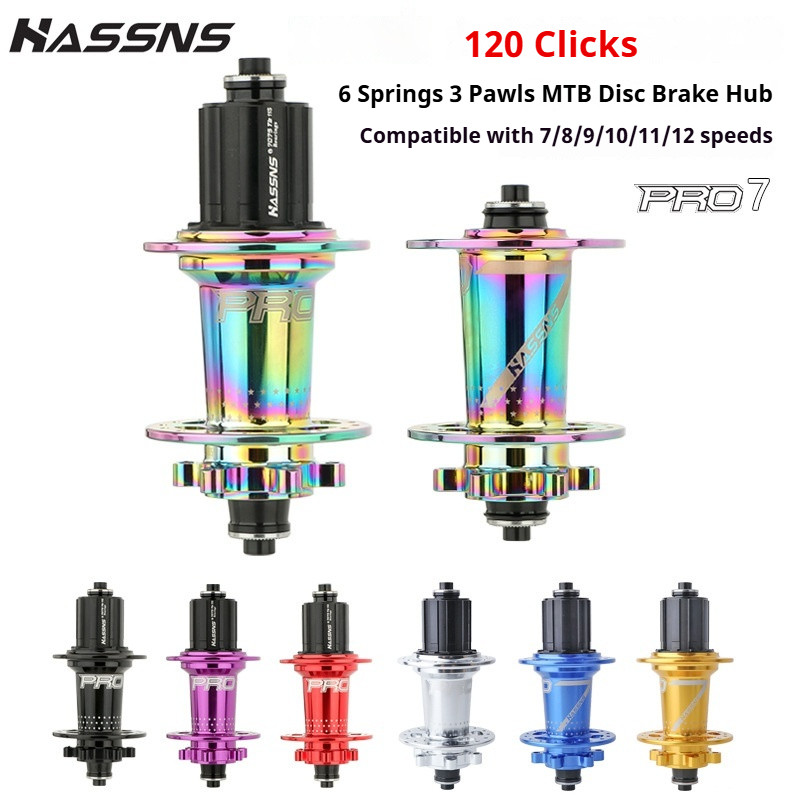 HASSNS PRO7 MTB Hub 6 Pawls 120 คลิกเสียงดัง 4 แบริ่งปิดผนึก Quick Release 24/32 หลุมดิสก์เบรกจักรยานเสือภูเขา Hub Fit 8/9/10/11/12 ความเร็ว Cassette