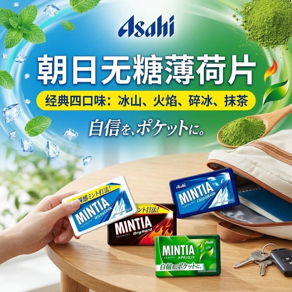 นําเข้าสดนําเข้า Asahi Asahi ลูกอมมิ้นต์ปราศจากน้ําตาล MINTIA ลูกอมลมหายใจเย็น 7.11