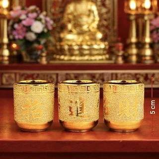 ชุดไหว้เจ้า ชุดน้ำชาพร้อมฐานรอง แก้วน้ำชาเซรามิคสีทองพ่นทราย ถาดถวายพระชุด3ถ้วย ชุด5ถ้วยไหว้เ5จ้า茶具茶杯供杯