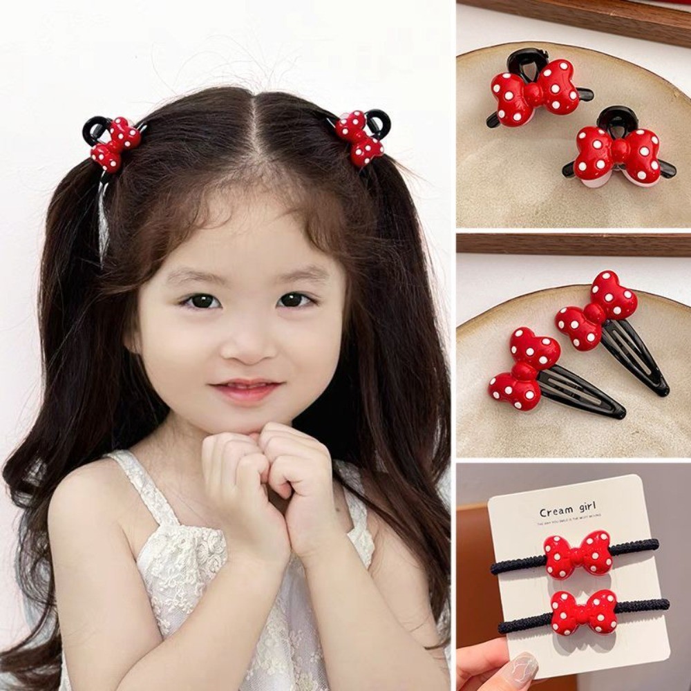 กิ๊บติดผมโบว์ลายจุดสีแดงคลาสสิกสําหรับถักเปียขอบหน้าผากน่ารักด้านข้าง Bb คลิปด้านข้างสําหรับเครื่องประดับผม