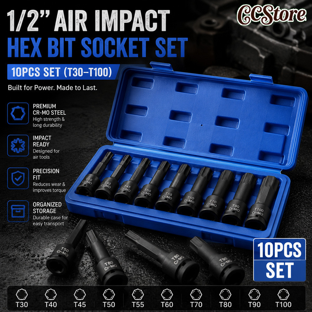 ชุดบล็อกเดือยโผล่ 4 หุน หัวท็อก TORX 10 ตัว/ชุด