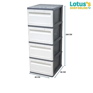 โลตัส ตู้ลิ้นชัก DIY ทรงสูงสีเทาขาว 4 ชั้น ขนาด 40x46x104 ซม. LOTUSS DRAWER SLIM GRAY-WHITE 4 TIERS