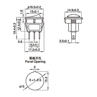 สวิทซ์กลม OFF/ON 2 ขา ขนาด 16/23mm 2 Pin ON-OFF 3A/6A 250VAC 6A/10A 125VAC