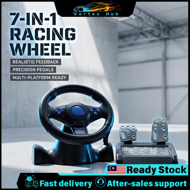 [7 In 1] Gaming Racing Wheel Stereng Game Kereta PC Console Solid Pedal Grip Mantap