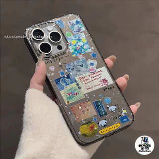 เคส For iPhone 16 เคสใสแบบแวววาว โลกใต้ทะเล การ์ตูนสีสันสดใสน่ารัก For iPhone15 14 13 12 11 Pro max Plus XR เคสไอโฟน11
