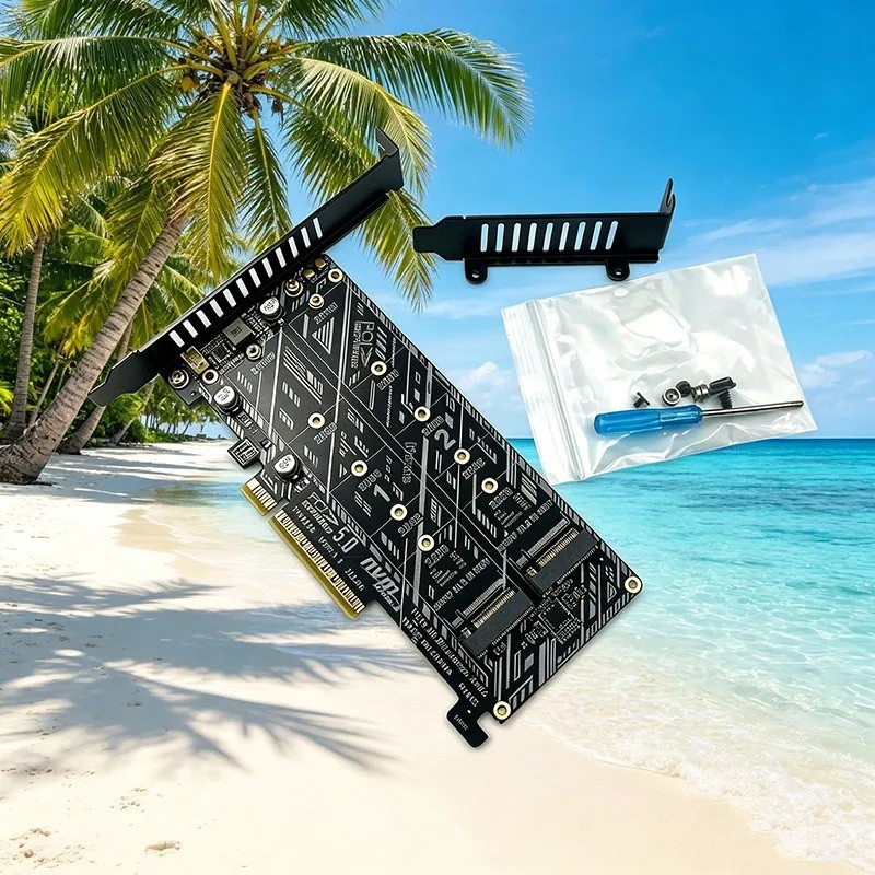 ใหม่ 2 พอร์ต M.2 NVMe SSD M Key to PCIe 5.0 X8 อะแดปเตอร์การ์ดสนับสนุน X4X4 Bifurcation Raid ขยายสํา