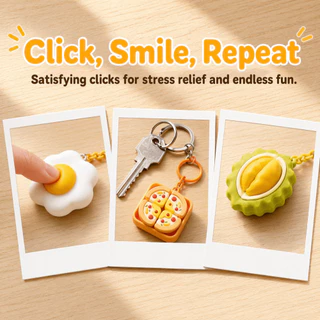 FLUSH Calming พวงกุญแจ, พิมพ์พิซซ่าไข่ Anti-stress ของเล่นจี้, ปุ่มนิ้วตลกกระเป๋าการ์ตูน Charms Foods Clicker Key Chain ของขวัญการบีบอัด