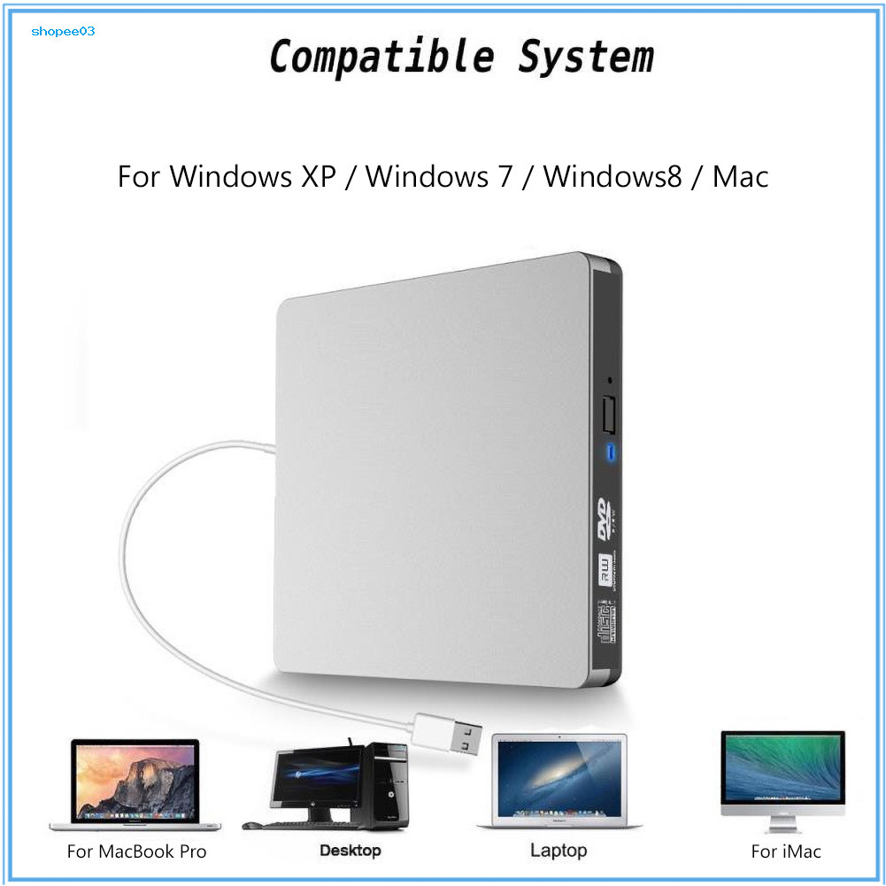 [Ky] USB 30 ไดรฟ์ภายนอก DVD-ROM CD-RW DVD-RW Burner Player Reader สําหรับแล็ปท็อปพีซี