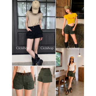 Cicishop(753) กางเกงขาสั้นดีเทลกระเป๋าด้านหน้าสามารถใช้งานได้จริง สไตล์สาวเท่ห์