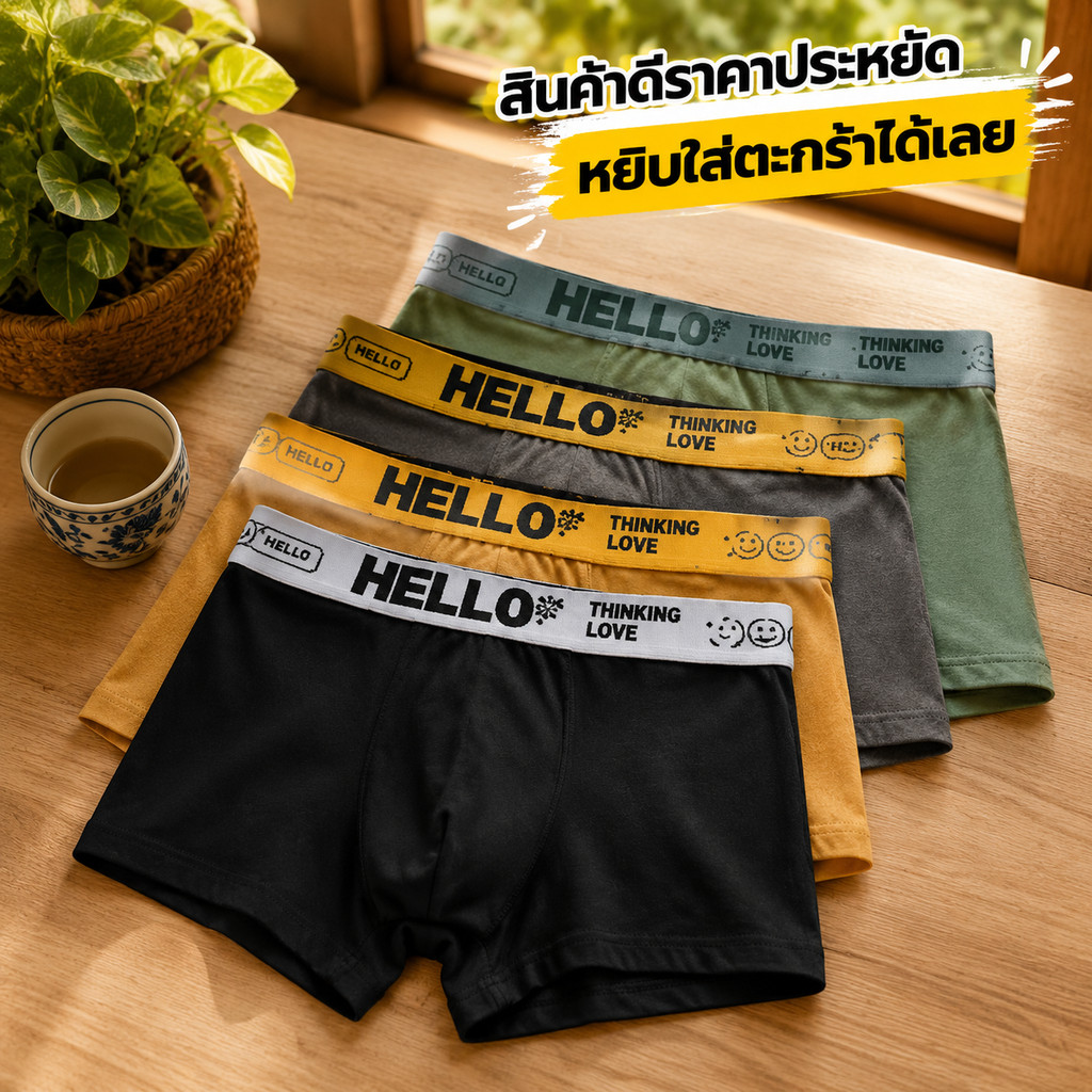 บ๊อกเซอร์ผู้ชายผ้าคอตตอนระบายเหงื่อเยี่ยม ดีไซน์ไม่เหมือนใคร ไม่รัดตัวทุกกิจกรรมประจำวัน