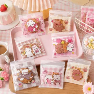 ถุงแพ็คขนม 14×14+3 ซม. 100 ใบ ถุงคุกกี้ใส ปากกาวในตัว ลายการ์ตูนน่ารัก ถุงเบเกอรี่ ใส่ขนม ของชำร่วย งาน DIY พร้อมส่ง COD