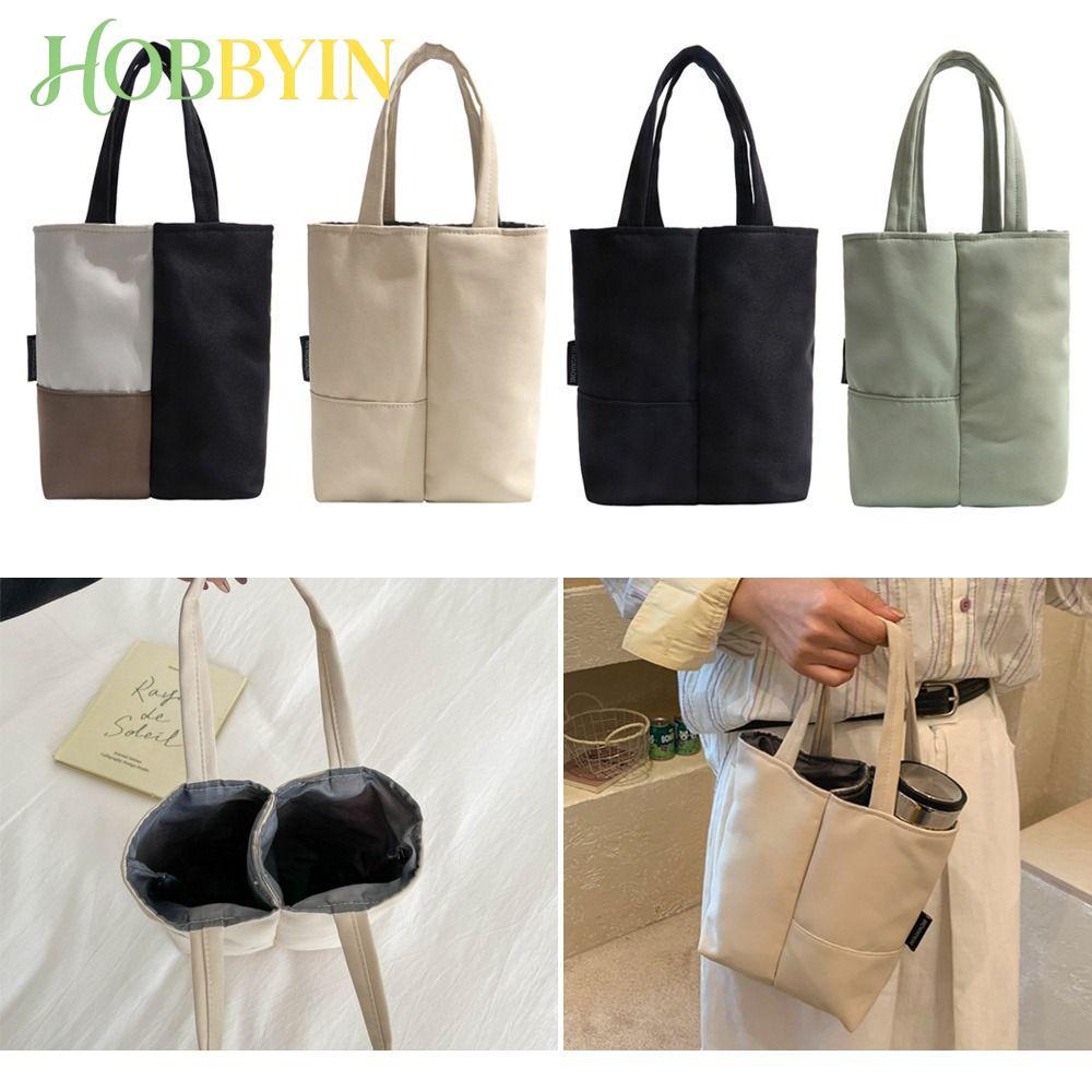 HOBBYIN โฮบซิน กระเป๋าถ้วยเก็บความร้อน, กระเป๋าเก็บขวดน้ําออกแบบพาร์ทิชันความจุขนาดใหญ่, ขวดน้ําหนักเบาแขนป้องกันกระเป๋าถือผ้าใบเดินทา