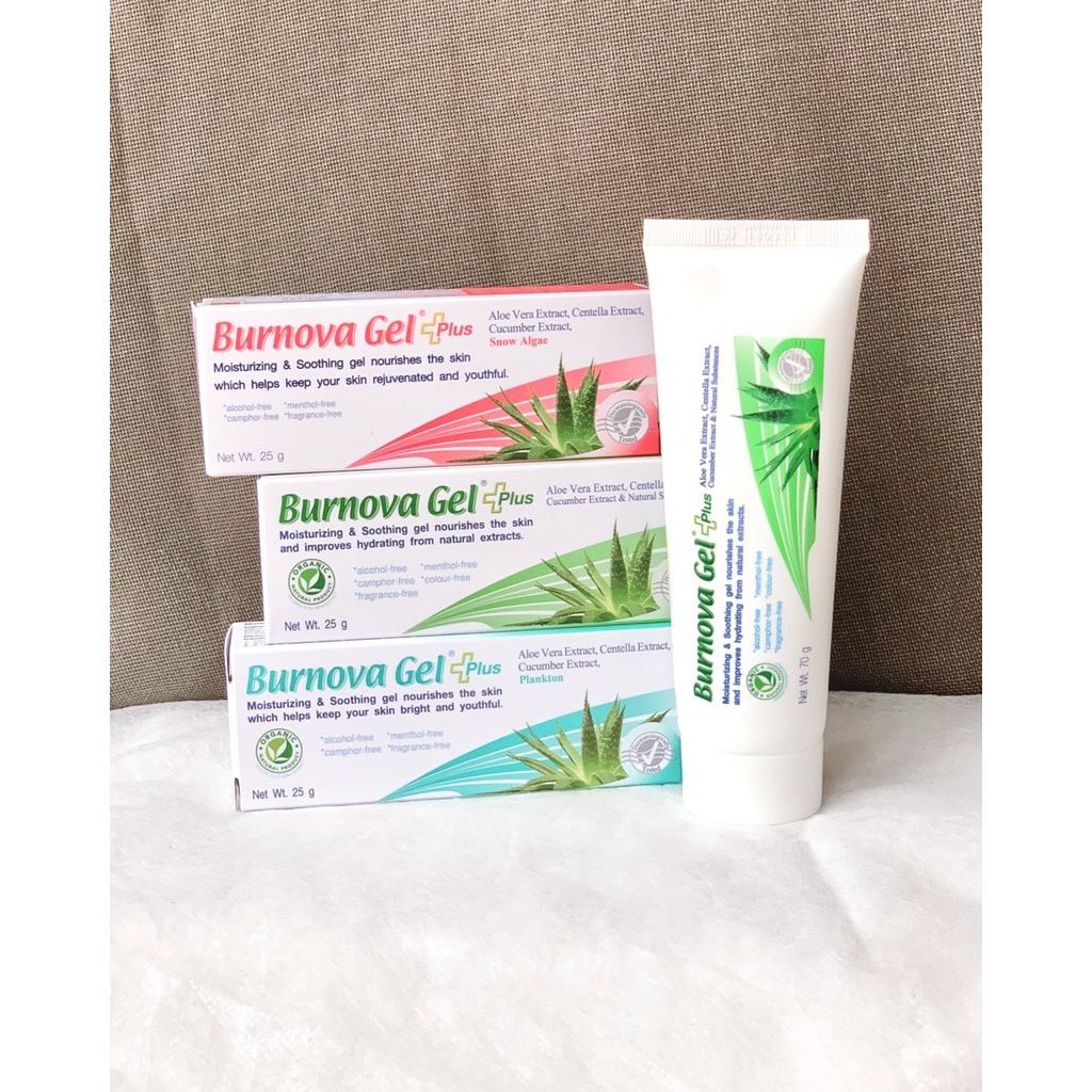 แท้100% Burnova Gel Plus เบอร์นโนว่า 25g เจลว่านหางจระเข้ สูตร Plankton  - สูตร Snow algae