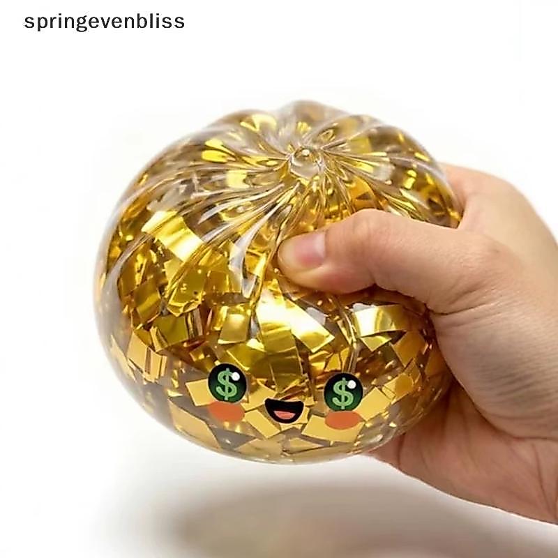 Springevenbliss Dollar Face Golden Confetti Squishy Stress Ball Soft Squeeze Sensory ของเล่นเด็กผู้ใหญ่ความเครียดบรรเทา Party Favor ของขวัญ Springevenbliss
