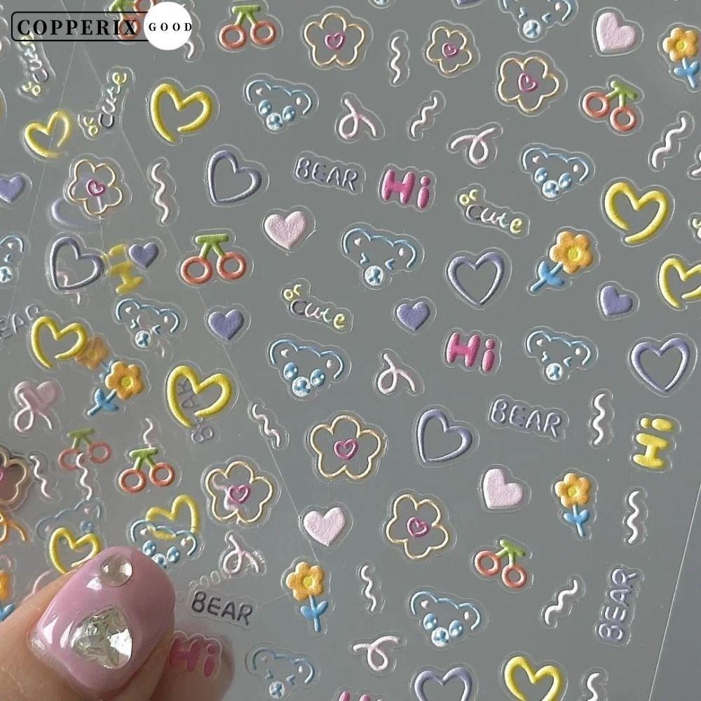 COPPERIX สติ๊กเกอร์ติดถ้วย, สติ๊กเกอร์ติดเล็บแบบมีกาวในตัวลายนูนนุ่ม, การ์ตูนมัลติฟังก์ชั่นตกแต่งเล็บสติ๊กเกอร์แต่งเล็บ