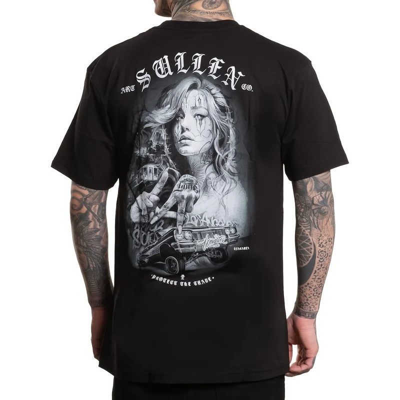 เสื้อยืดแขนสั้นผู้ชาย Sullen รุ่น Los Angeles Artist Series Graphic Tattoo Lifestyle สีดำ ผ้าฝ้าย คอกลม พร้อมลายพิมพ์ SU