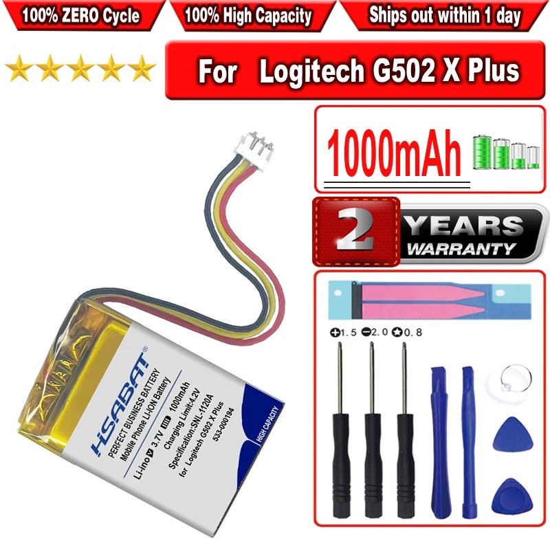 HSABAT 1000mAh 533-000194 แบตเตอรี่สําหรับเมาส์ไร้สาย Logitech G502X G502 X Plus Lightspeed