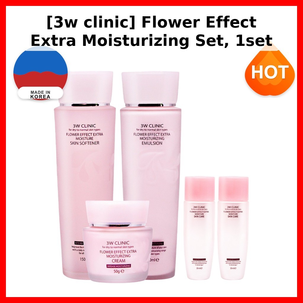 3W CLINIC [คลินิก 3w] Flower Effect Extra Moisturizing Set, 1 ชุด / ชุดให้ความชุ่มชื้นเกาหลี / เอฟเฟ