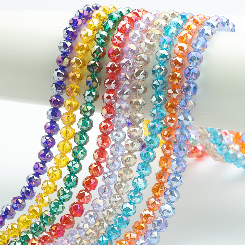 70PCS 8 มม.AB สีคริสตัลรอบแก้วลูกปัด Faceted Candy ลูกปัดสําหรับ DIY สร้อยข้อมือสร้อยคอจี้เครื่องประ