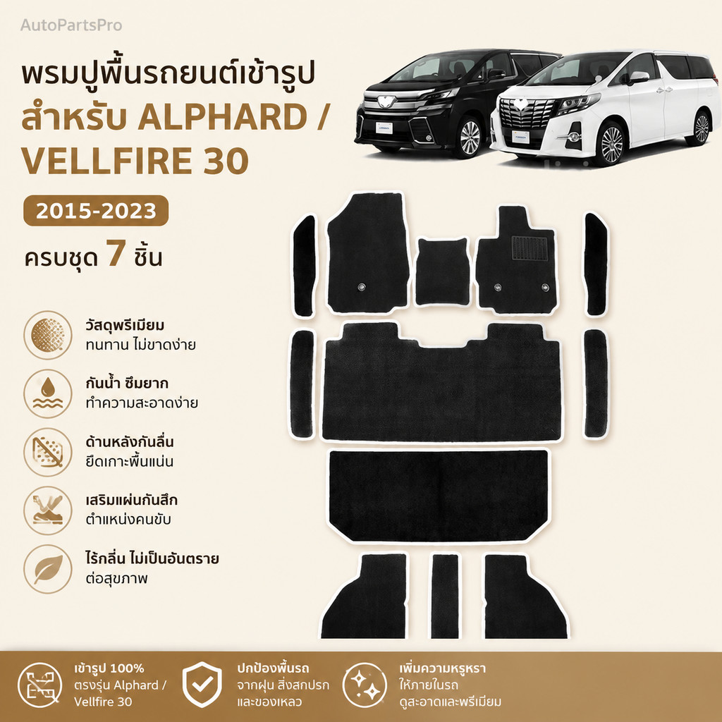 พรมปูพื้นรถยนต์ alphard 30 vellfire 30 agh30(2015-2023) anh30 พรมปูพื้นรถยนต์ เสื่อเหยียบ พรมปูพื้น 