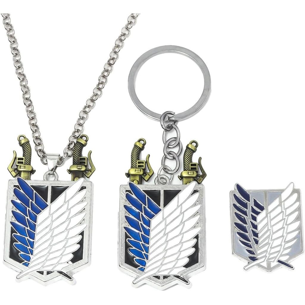 SONGCHANGJEWELRY AOT ชุด 3 ชิ้น - สร้อยคอป้ายพร็อพสํารวจ, พวงกุญแจและเข็มกลัด - ของขวัญอนิเมะสําหรับ