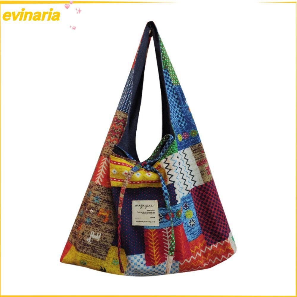 EVINARIA Messenger Bag, Retro Large Capacity Bohemian Shoulder Bag, Canvas Geometric Shopping Bag Wo