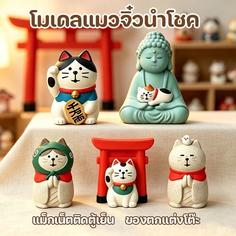 โมเดลแมวจิ๋วนำโชค เรซิน แมวญี่ปุ่น การตกแต่งบ้าน แม็กเน็ตติดตู้เย็น ของตกแต่งโต๊ะ โต๊ะทำงาน โชว์คาเฟ่ การให้ของขวัญ