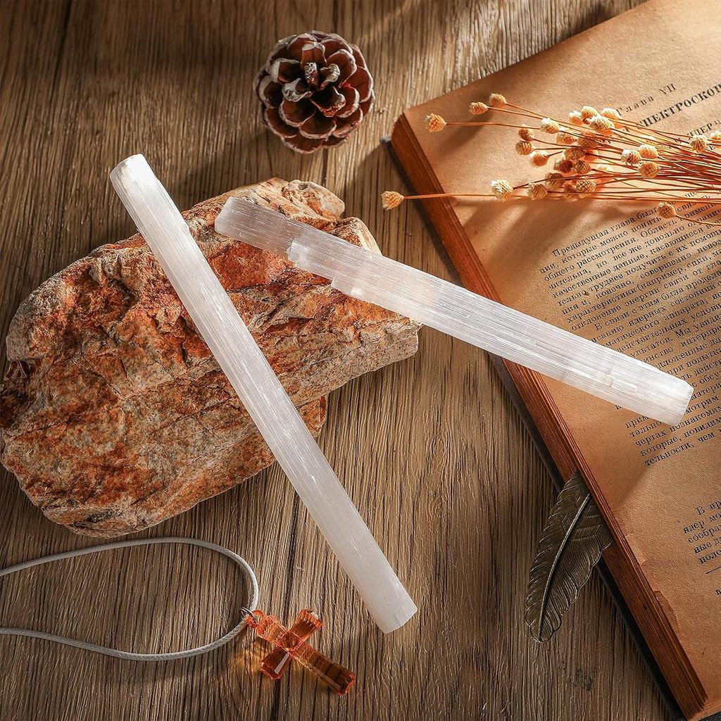 คริสตัลขนาดใหญ่ Seelenite Wands จํานวนมาก 8 นิ้ว Healing Selenite Sticks พลังงานสีขาวยาว Healing Sto