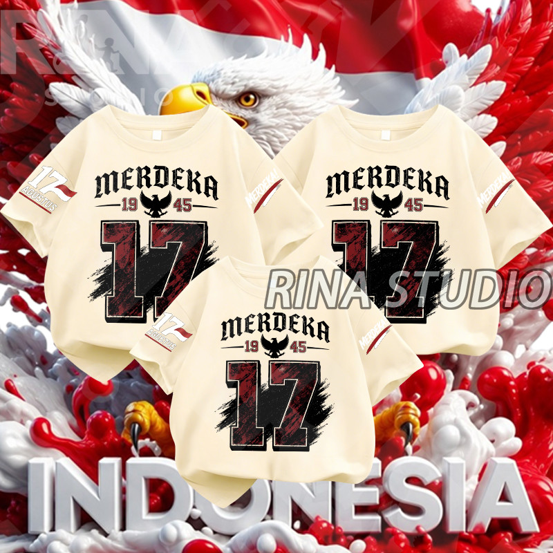 MERAH พร้อมส่งสต๊อก | RINA STUDIO เสื้อยืดนกอินทรีย์ย้อนยุคสีแดง MERDEKA 1945 ที่อก RINA STUDIO INDO