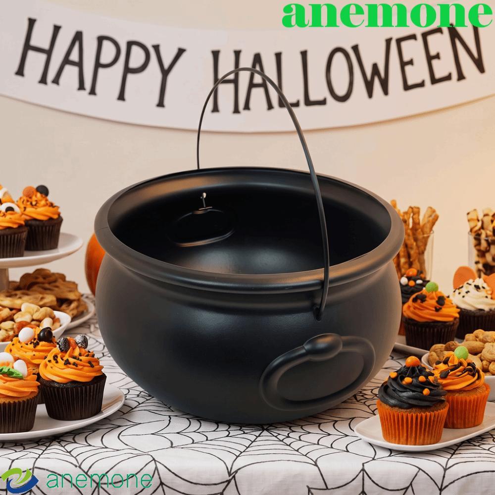 ANEMONE Halloween Cauldron, 32 ซม. Black Witch Cauldron Bucket, Festival พลาสติกคลาสสิกชามขนมขนาดใหญ