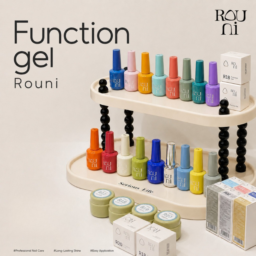 Rouni Function gel เบสเจล บิวเดอร์เจล ท็อปโค้ท เงา แมท สำหรับงานเล็บ 15ml