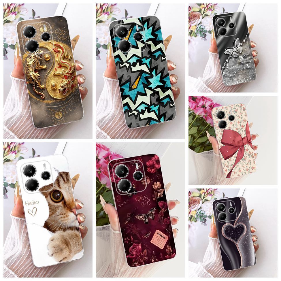 สําหรับ Redmi หมายเหตุ 14 4G กรณีแมวน่ารักหรูหราดอกไม้ Cool ทาสีนุ่มเคสโทรศัพท์ 24117RN76G 24117RN76