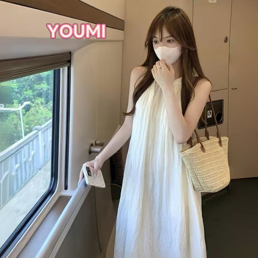 พร้อมส่ง✨ชุดเดรสยาว เดรสแขนกุด เนื้อผ้าใส่สบาย ชุดเที่ยวทะเล เดรสทรงหลวม  เดรสคอกลม