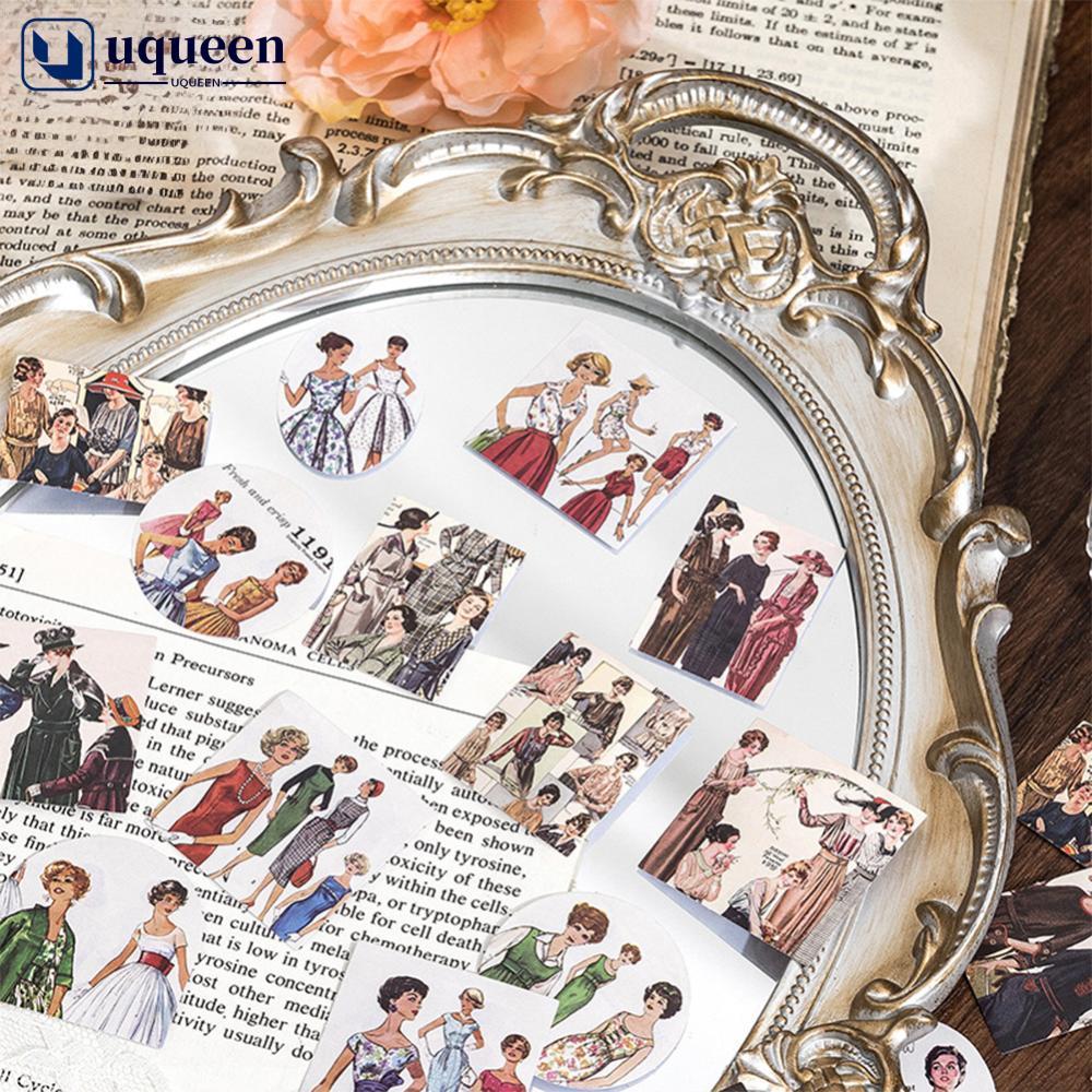 UQUEEN 46 ชิ้น/เซ็ต Vintage Retro โมเดิร์น Lady Self-Adhesive กระดาษสติกเกอร์สําหรับสมุดภาพวารสารไดอ