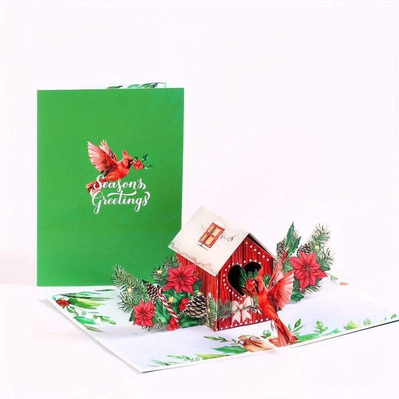 Yipin Red Bird House 3D การ์ดอวยพรสามมิติ High-Appearance หนาการ์ดอวยพรวันหยุดข้อความ Blessing Card 