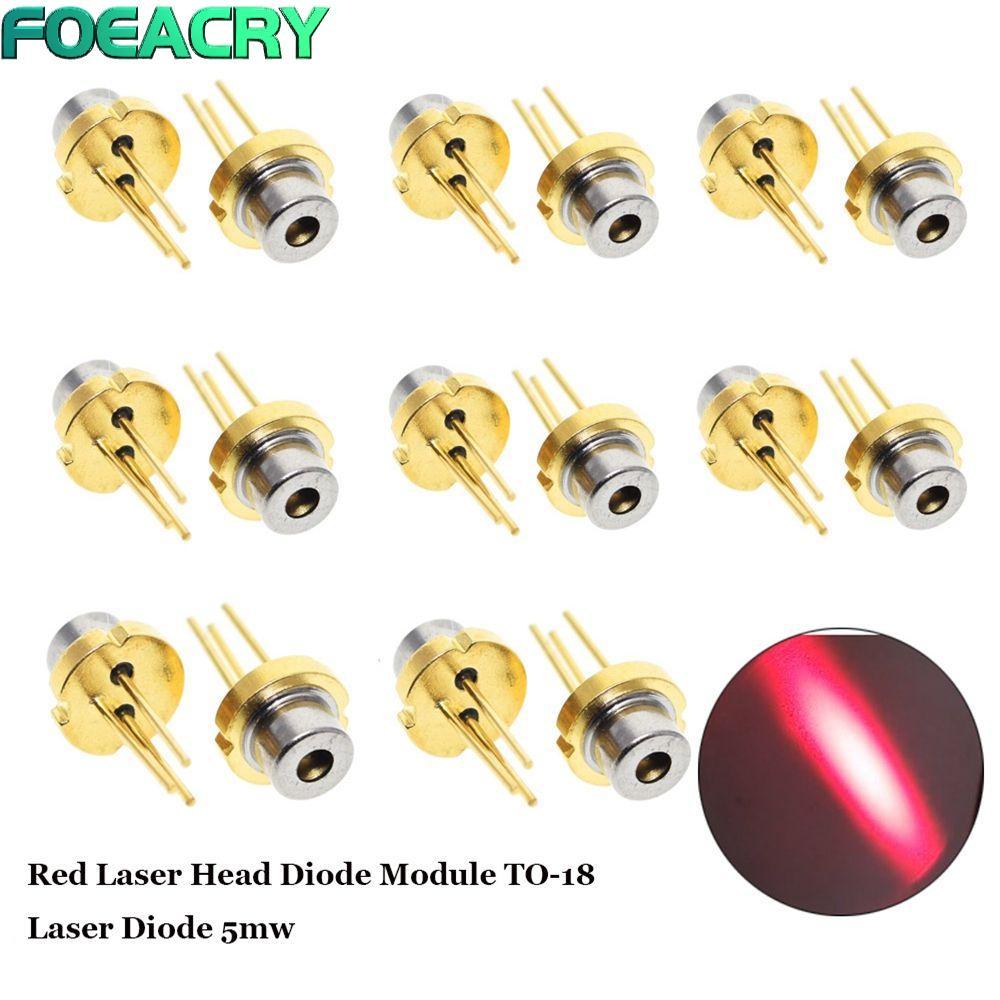 FOEACRY 1/2/5/10 ชิ้นหัวเลเซอร์สีแดง 5MW 650nm 2.2V การเผาไหม้กําลังสูงอินฟราเรด