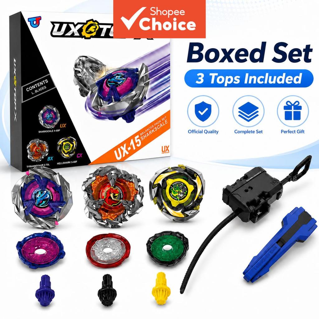 Bey X UX-15 Shark Scale Deck ชุด 3 ใน 1 Shark Scale Battle Top พร้อม Launcher Spinning ของเล่น Gyro 