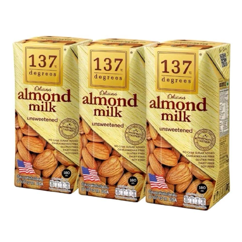 นมอัลมอล หวานน้อย almond unsweetened 137 degree 1แพ็ค 3กล่อง ไม่มีน้ำตาล