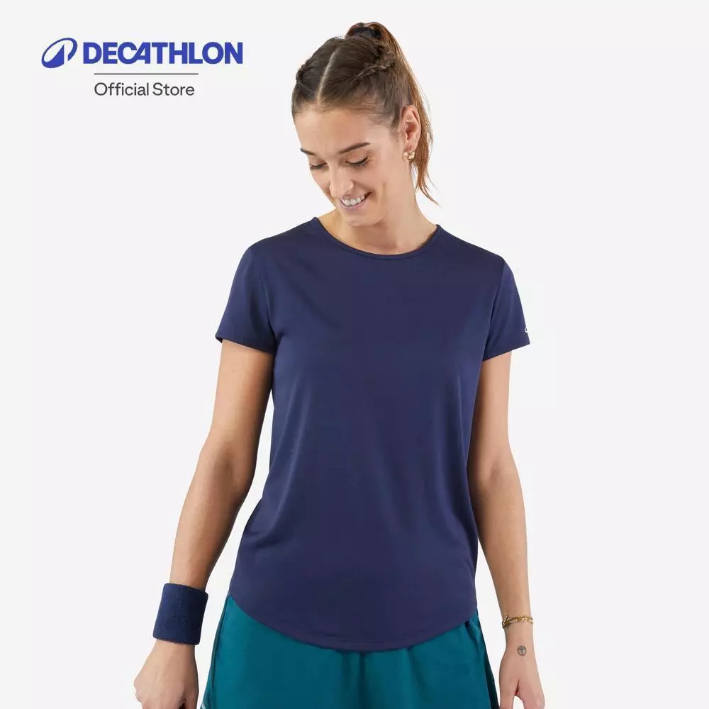 Decathlon Women'S Tennis Quick-Dry Crew Neck T-Shirt เสื้อยืดเทนนิสผู้หญิงคอกลมเนื้อผ้าแห้งเร็วรุ่น Essential 100 - Navy