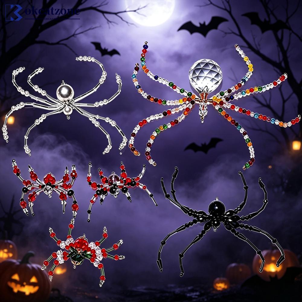 OKCATZONE คริสตัลที่มีสีสันลูกปัด Spider & Spider Web เครื่องประดับเพิร์ลแก้ว Spider จี้ Gothic Crea