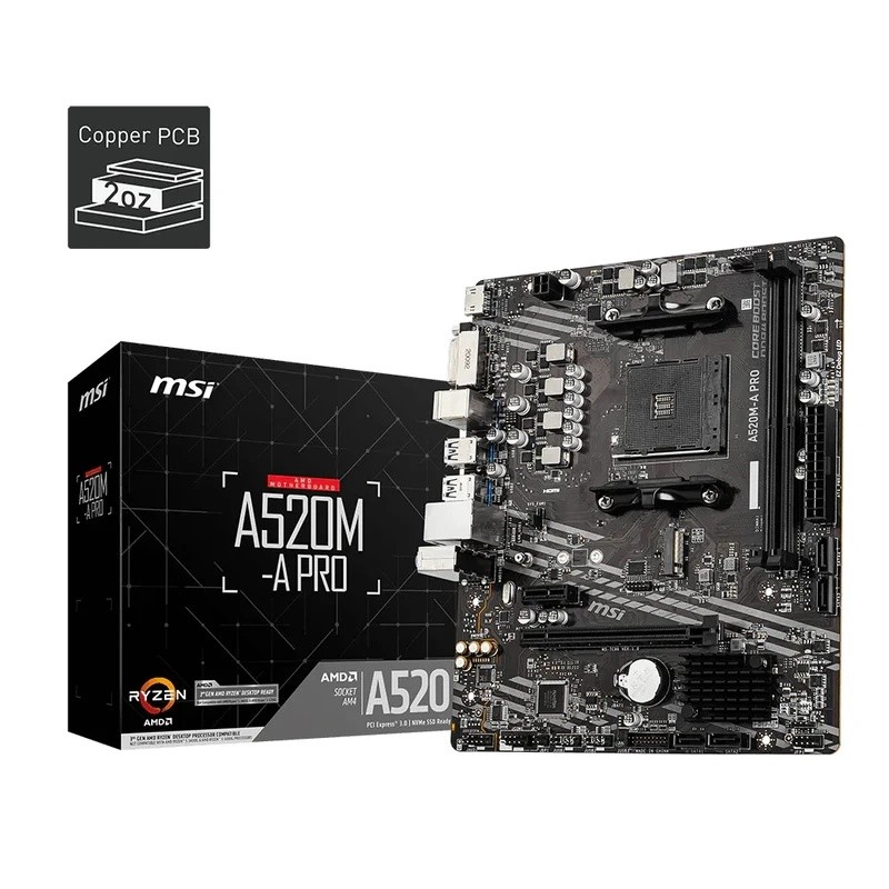 MSI A520M-A PRO เมนบอร์ด A520M ซ็อกเก็ต AM4 2x DDR4 64GB M.2 Micro-ATX รองรับ Ryzen 5700X 5600G 5300