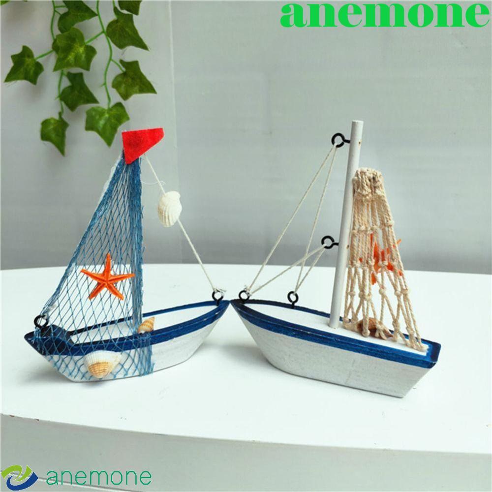 ANEMONE Micro ภูมิทัศน์ Sailing DIY Handmade Nautical ตกแต่งบ้านแฟชั่นงานฝีมือไม้ Photo Props เรือใบเครื่องประดับ