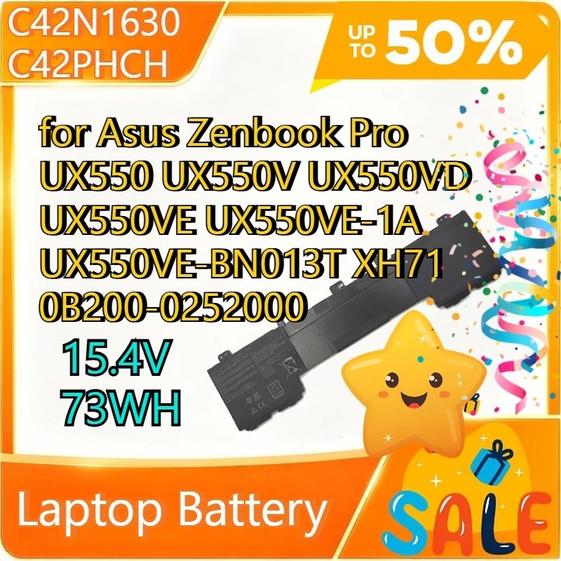 C42N1630 C42PHCH แบตเตอรี่แล็ปท็อปสําหรับ Asus Zenbook Pro UX550 UX550V UX550VD UX550VE UX550VE-1A U