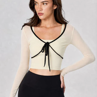 Airactive Yoga Top เบาะแขนยาวตาข่าย Bow Knot Two Tone Design กีฬาฟิตเนส